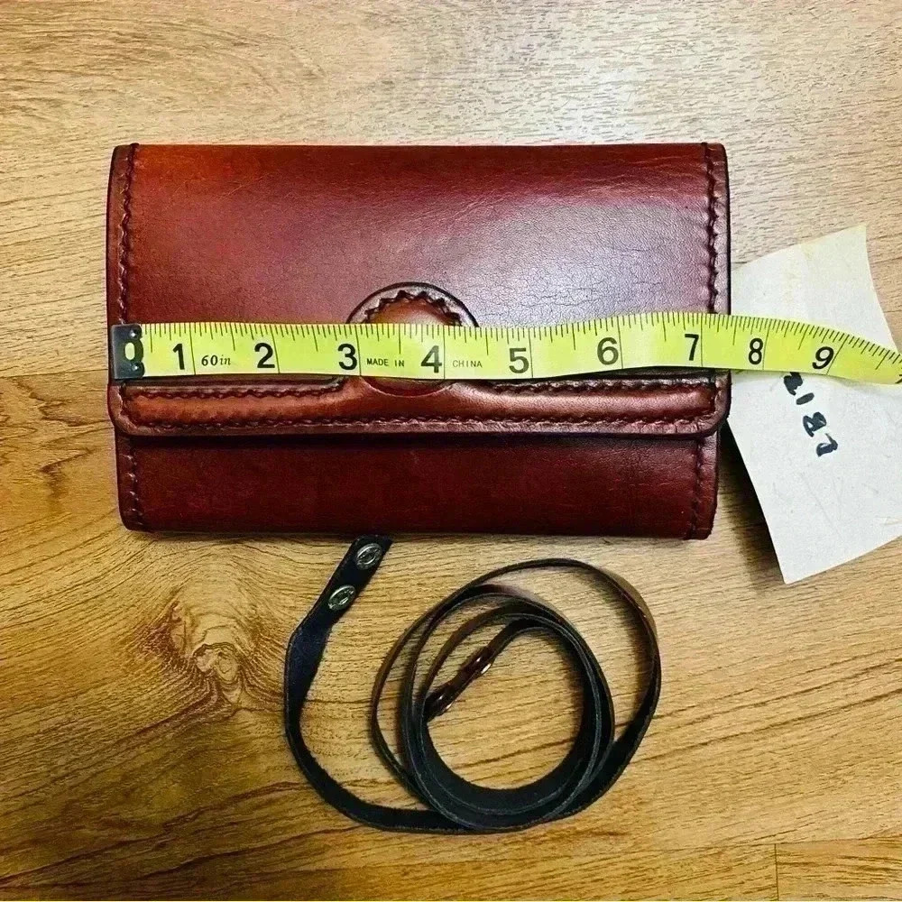 Deadstock AMANO women leather purse detachable strap‎ brown card slot coin purse - Picture 4 of 9